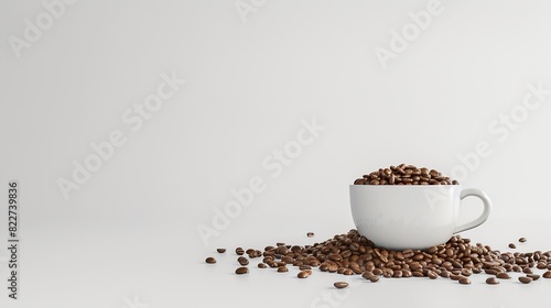 Coffee cup and coffee beans on white background   Generative AI
