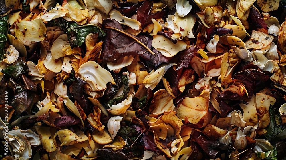 Composting closeup image of household food waste ready to go on the compost heap : Generative AI