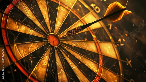 dart arrow hitting the bullseye on a dartboard concept illustration