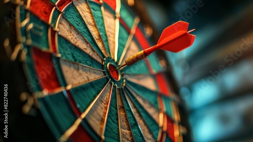 dart arrow hitting the bullseye on a dartboard concept illustration