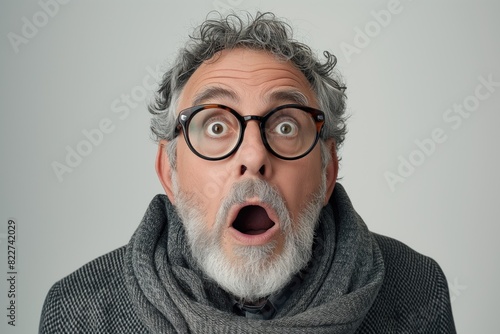 Shocked Surprised Elated Portrait of a Person, Modern Background, Fashion Hair Model Backdrop, Joy Overjoy Yelling Shouting People, Wow Amazing No Way Excited Face Dumbfounded Afraid Fear © Jensen Art Co