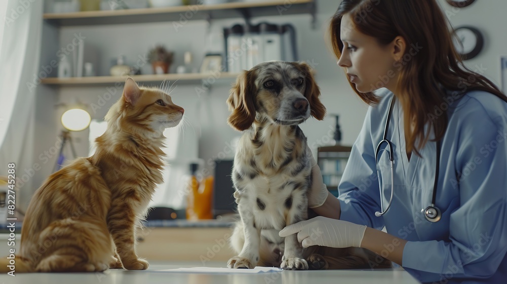 Vet doctor examining dog and cat at the animal clinic : Generative AI Vet doctor examining dog and cat at the animal clinic : Generative AI