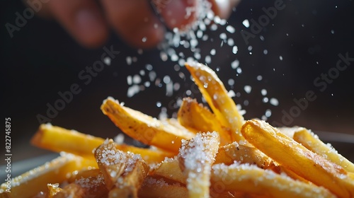 Detail Shot of adding Salt on French Fries Closeup   Generative AI