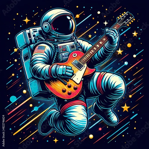 Cosmic Rock Star: Astronaut Playing Electric Guitar in Space