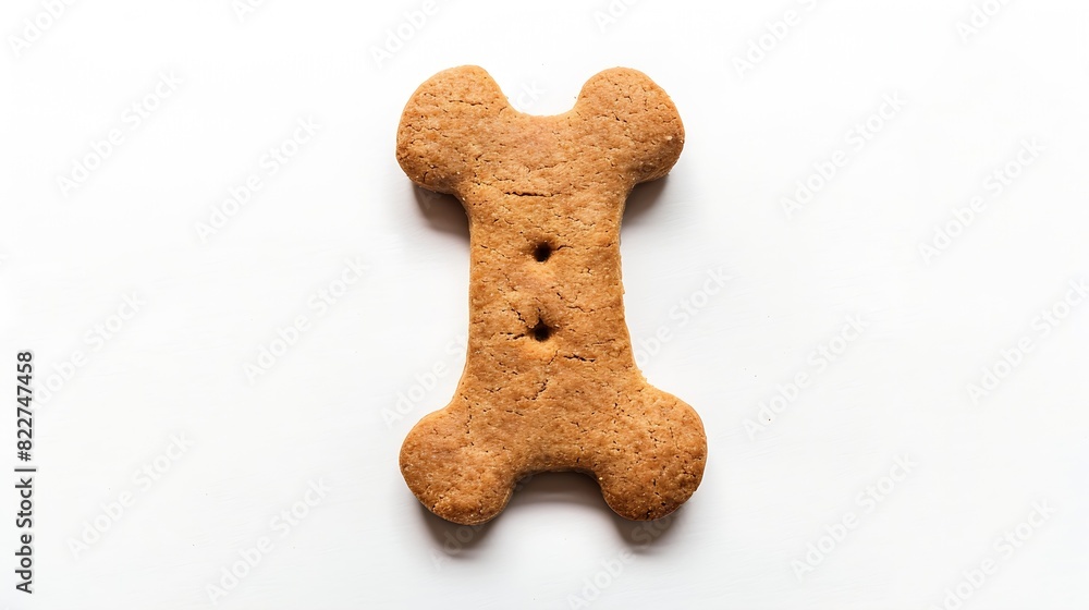 Top view of crunchy brown bone shaped dog biscuit as a treat isolated on white background close up : Generative AI Top view of crunchy brown bone shaped dog biscuit as a treat isolated on white background close up : Generative AI