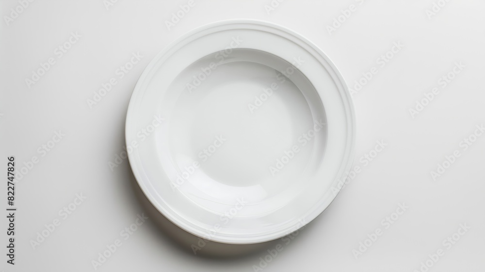Top view of white ceramic plate isolated on white background : Generative AI Top view of white ceramic plate isolated on white background : Generative AI