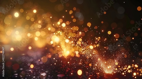 Beautiful holiday web banner or billboard with Golden sparkling Happy New Year sparklers on festive firework background