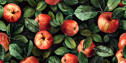 A seamless pattern of apples and leaves  featuring a vintage botanical 3D illustration. It can be used as wallpaper  print  or textile design.
