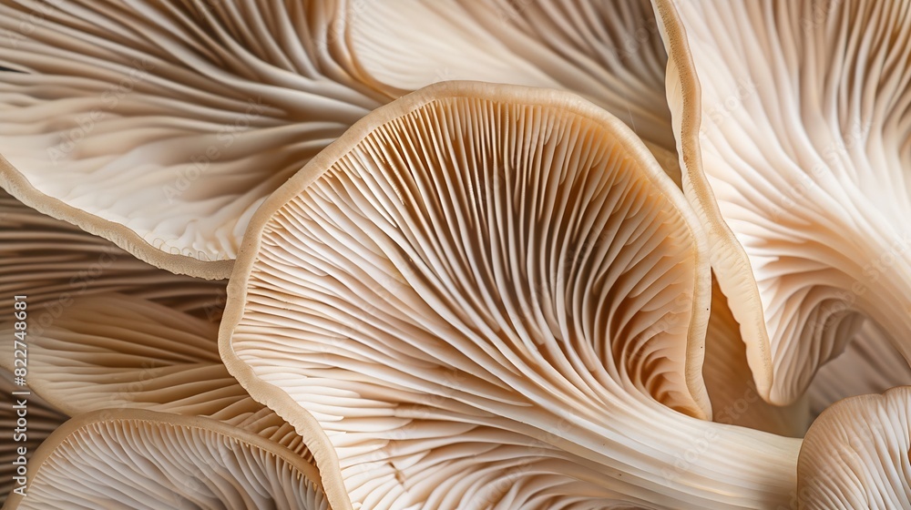 Close up of mushroom gills Abstract nature background macro shot of oyster mushroom gills : Generative AI Close up of mushroom gills Abstract nature background macro shot of oyster mushroom gills : Generative AI