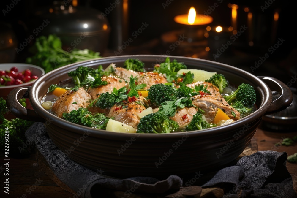 Stertant bowl of ginger vegetable soup., generative IA Stertant bowl of ginger vegetable soup., generative IA