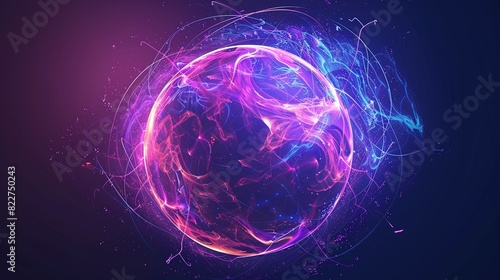 Glowing Neon Energy Sphere: Abstract Waves and Particles with Magical Sparks