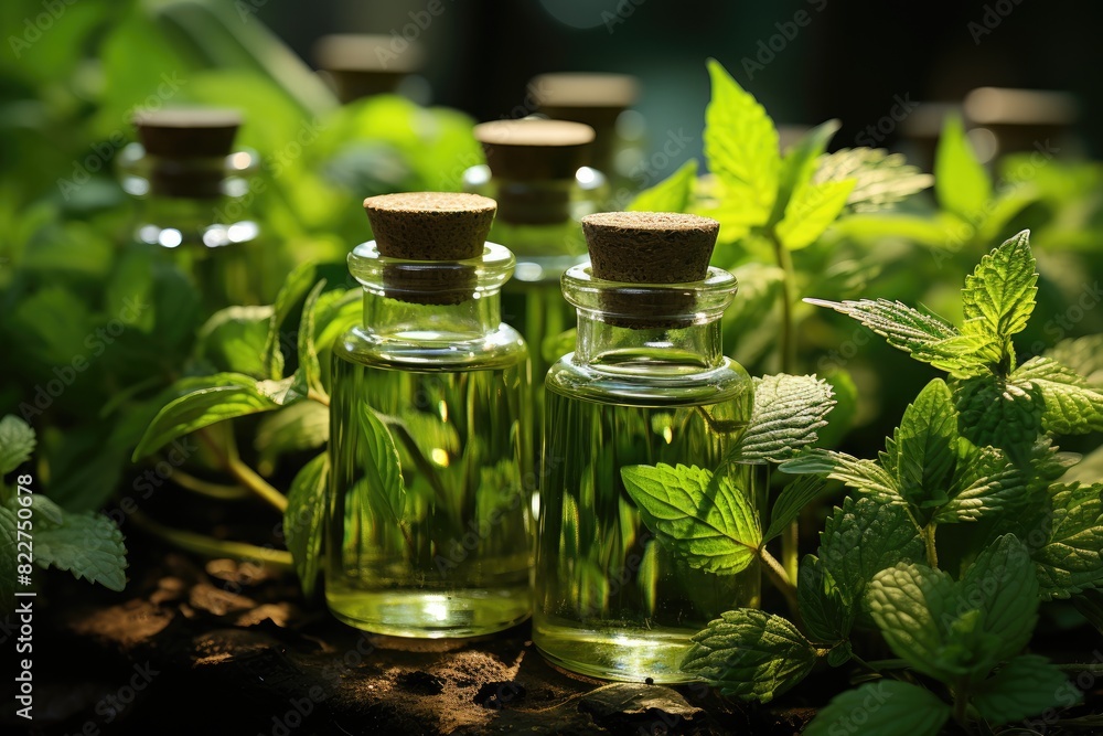 Mint garden with natural ingredients., generative IA Mint garden with natural ingredients., generative IA