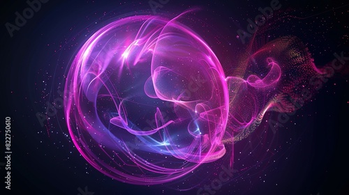 Neon Energy Sphere: Abstract Particles and Waves with Purple and Pink Flames