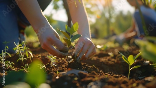 Close-Up of Hands Planting a Tree Seedling in a Community Reforestation Effort