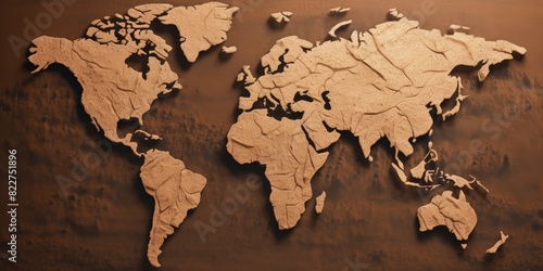 World map in cracked dry soil texture on orange or brown background. Environmental change and global warming concept. Design for climate awareness  earth conservation  geography education. AIG35.