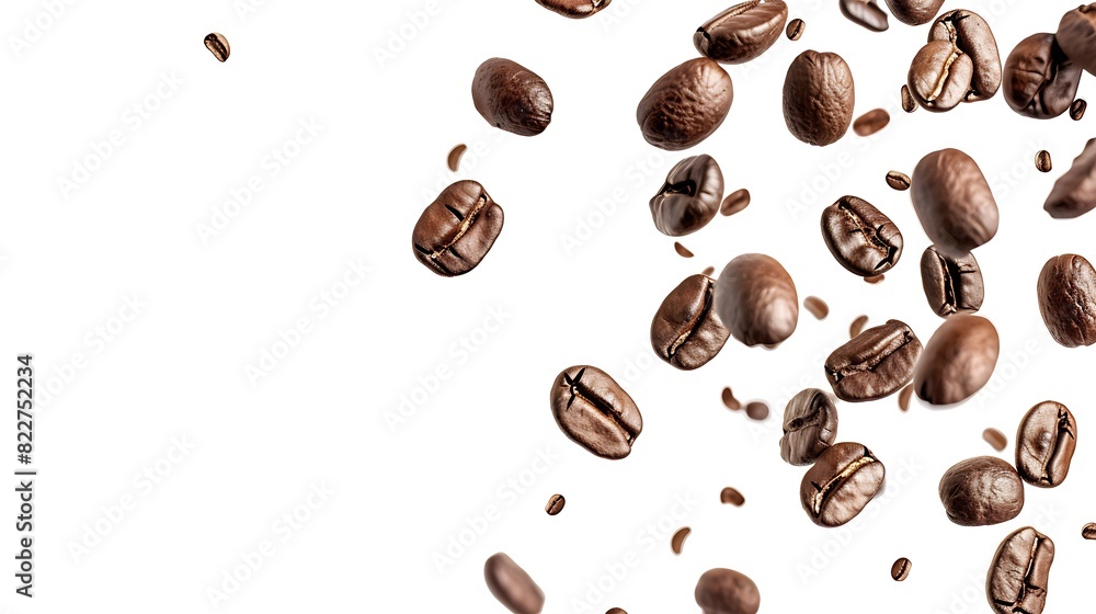 Coffee beans in flight on white background : Generative AI Coffee beans in flight on white background : Generative AI