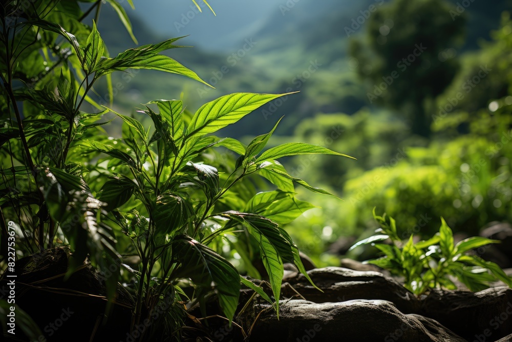 Bamboo in the majestic mountains, natural serenity., generative IA Bamboo in the majestic mountains, natural serenity., generative IA