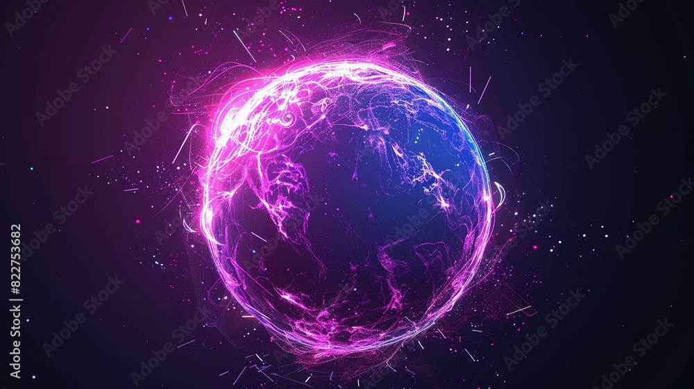 Abstract Neon Energy Sphere: Magical Purple and Pink Waves and Sparks Abstract Neon Energy Sphere: Magical Purple and Pink Waves and Sparks