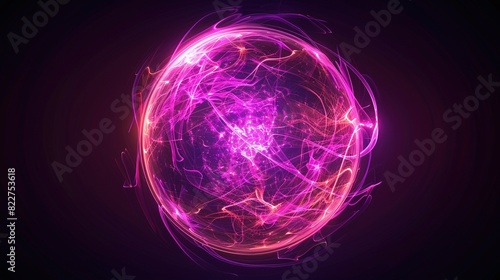 Magical Neon Energy Sphere: Abstract Purple and Pink Particles and Flames