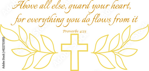Proverbs 4:23 outline clipart decorated by floral branches and cross