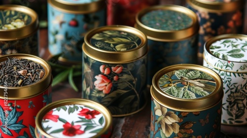 A collection of beautifully illustrated tea tins each containing a unique blend of herbs and promising a different experience with every sip.