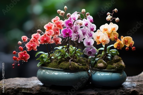 Mini orchids in Bonsai, a combination of beauty., generative IA