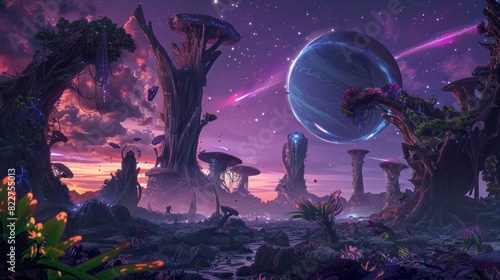 Wallpaper Mural beautiful extraterrestrial world with nature, trees and architecture Torontodigital.ca