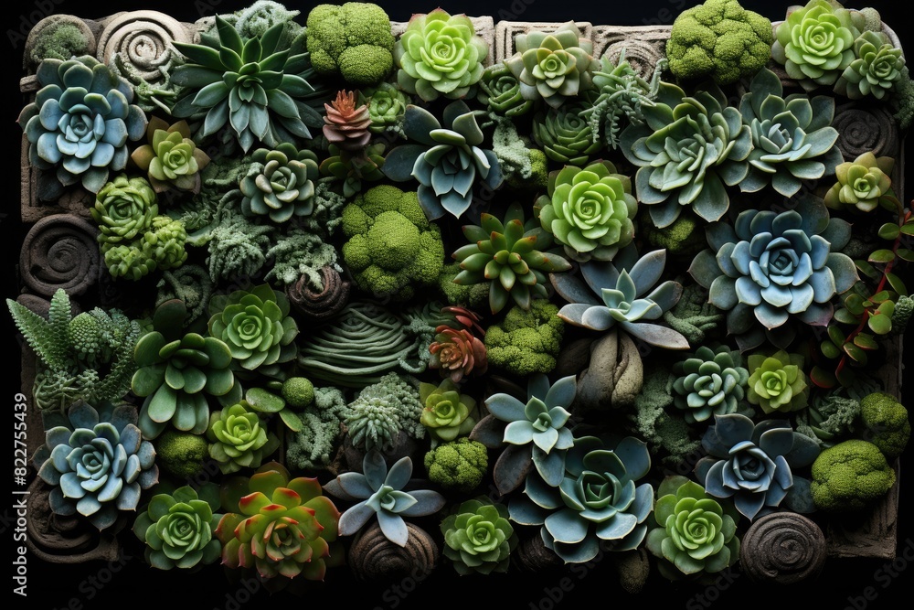 Vertical garden of succulents in aged wall., generative IA Vertical garden of succulents in aged wall., generative IA