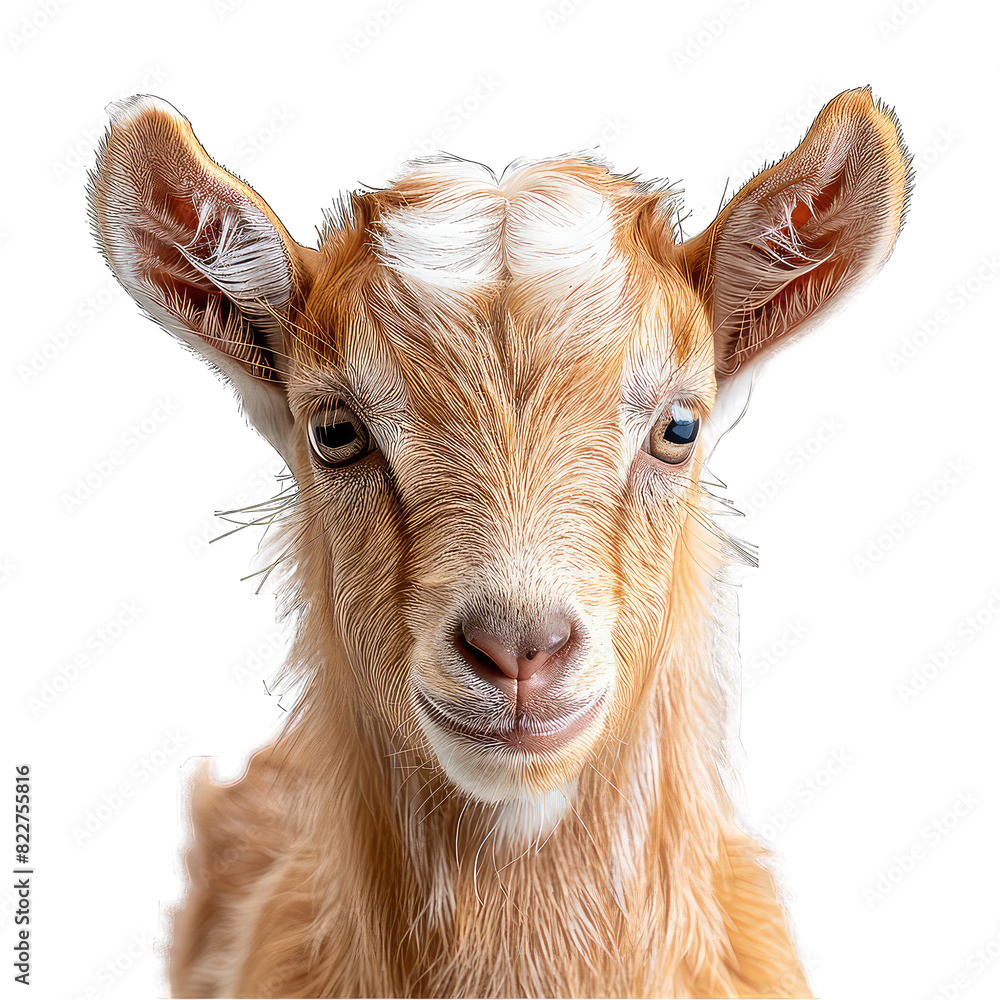 Fototapeta premium Brown goat face shot isolated on transparent background cutout