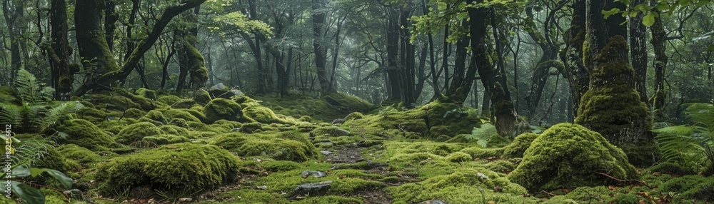 Obraz premium Enchanted forest sanctuary concept art for thematic exhibitions, exploring mystical beauty with verdant moss