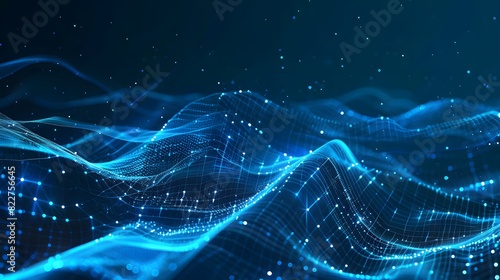 Abstract Blue Background with Glowing Low Poly Waves