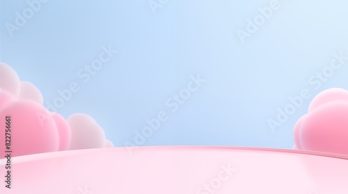 Dreamy pastel sky with pink fluffy clouds and clear blue background