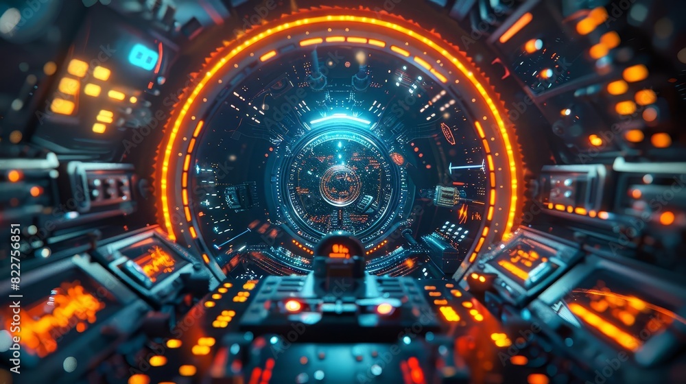 A futuristic time machine with glowing lights and intricate controls, ready for a journey, A futuristic time machine with glowing lights and intricate controls, ready for a journey,