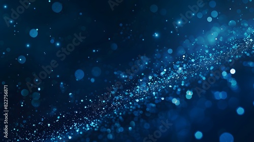 Abstract Blue Background with Glowing Particles and Bokeh Lights