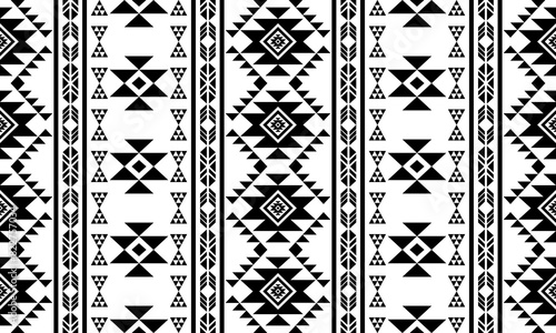 Canvas Print Navajo aztec southwest geometric seamless pattern fabric black and white design