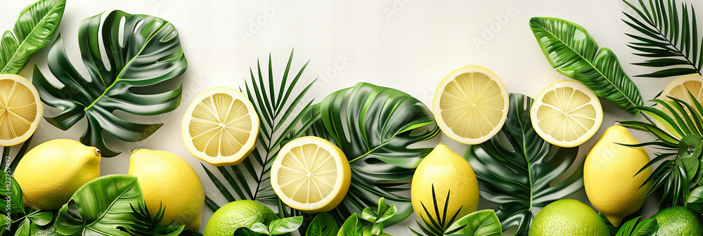 Vibrant Citrus Fruits Arrangement, Fresh Lemons and Oranges on Green Background, Juicy and Tasty