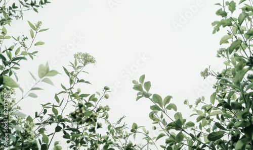 Light green foliage against a white background with soft shadows