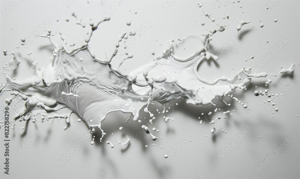 Dynamic white paint splash on a smooth surface creating abstract art Dynamic white paint splash on a smooth surface creating abstract art