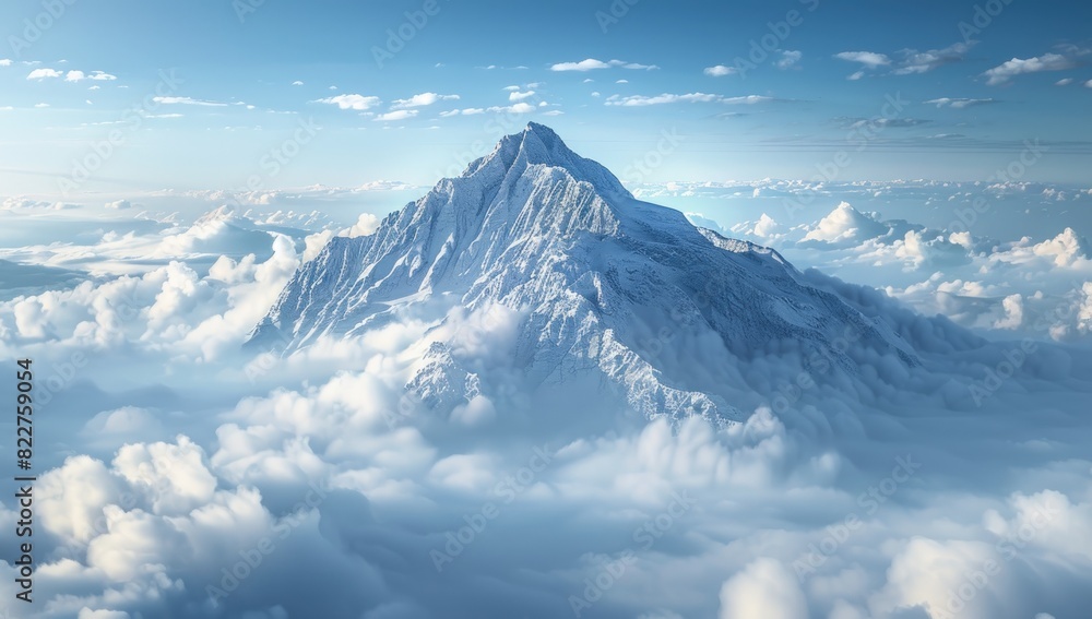 Photo of Mountain peak above the clouds.