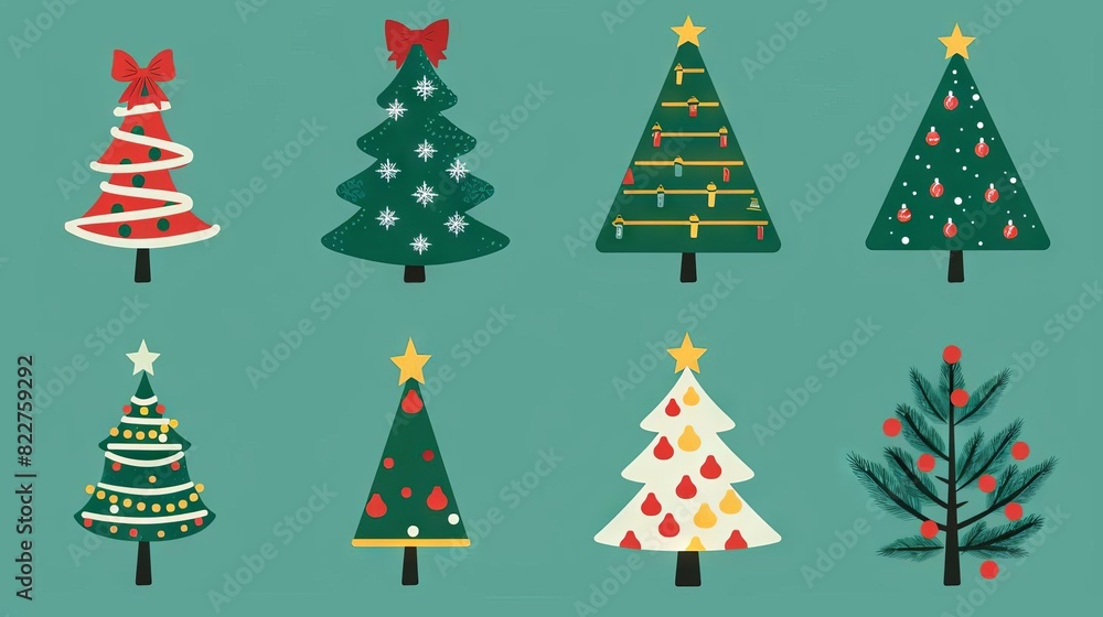 festive christmas tree icon set in flat design style holiday decoration collection vector illustration festive christmas tree icon set in flat design style holiday decoration collection vector illustration