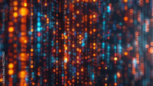 futuristic matrix code visualization with glowing binary data flow abstract 4k rendering photo