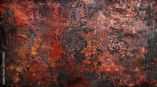 grungy rusty metal surface with rough grainy texture in moody red and black tones