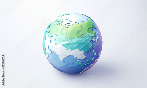 Creative 3D Icon of Northeast Asia Earth View with Green Areas on a White Background