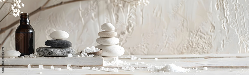 spa stone and salt on white background spa stone and salt on white background