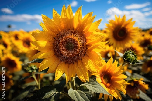 Live Sunflowers Field with Bees.  generative IA