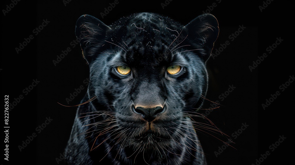 Vibrant portrait of a black panther with intense gaze Vibrant portrait of a black panther with intense gaze