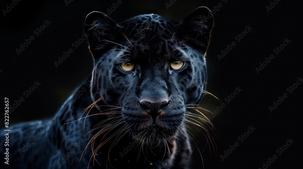 Vibrant portrait of a black panther with intense gaze Vibrant portrait of a black panther with intense gaze