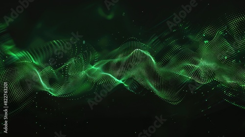 Abstract green sound wave on a black background, an audio spectrum with glowing elements and digital waves of music. Vector illustration