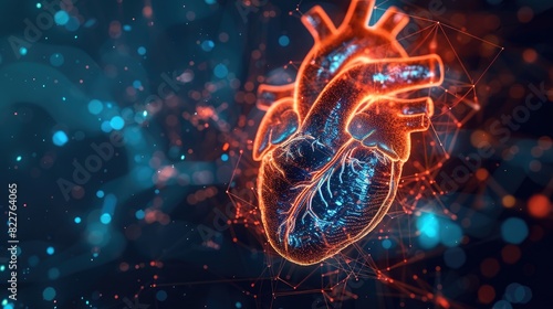Abstract human heart with glowing hologram and digital background, #822764065
