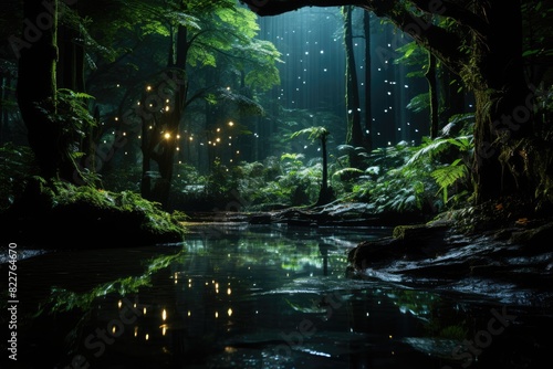 Night jungle in the moonlight and stars.  generative IA